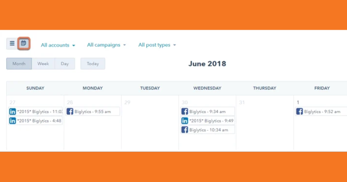 HubSpot's Marketing social calendar can help you see your posting schedule