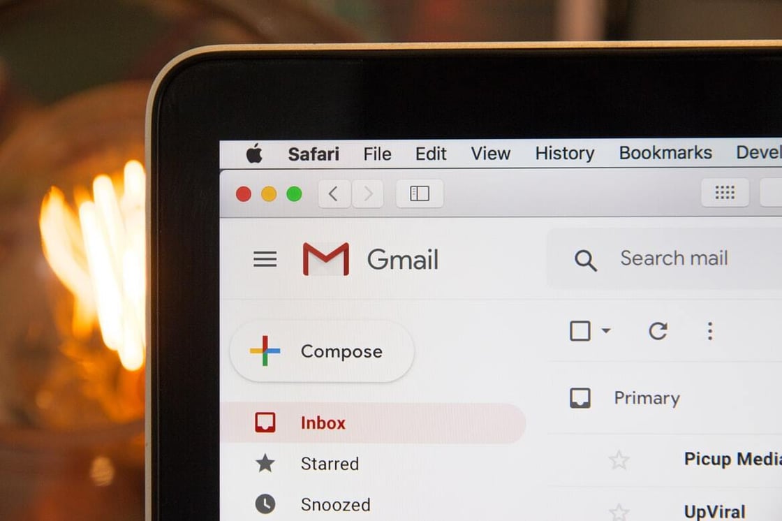 Close-up of an email inbox on a laptop screen