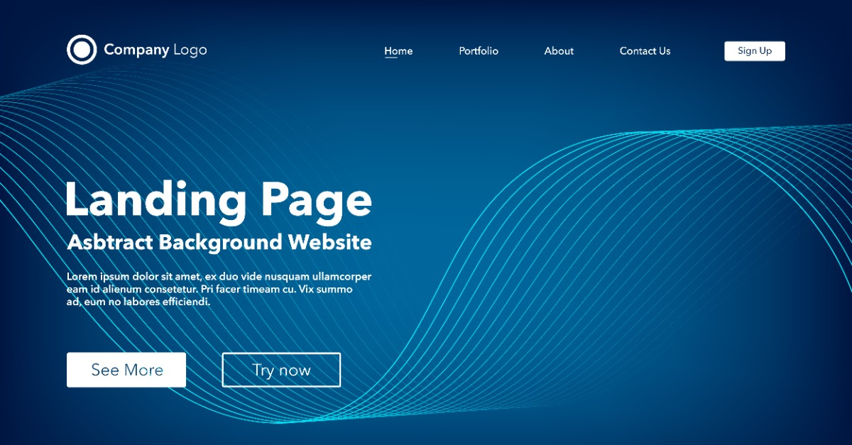 Blue landing page mockup with two call-to-action buttons