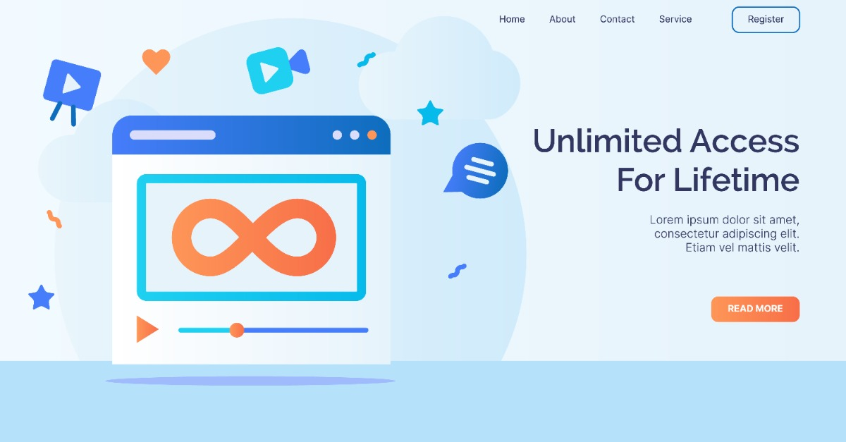 Illustrated landing page layout with a call-to-action button