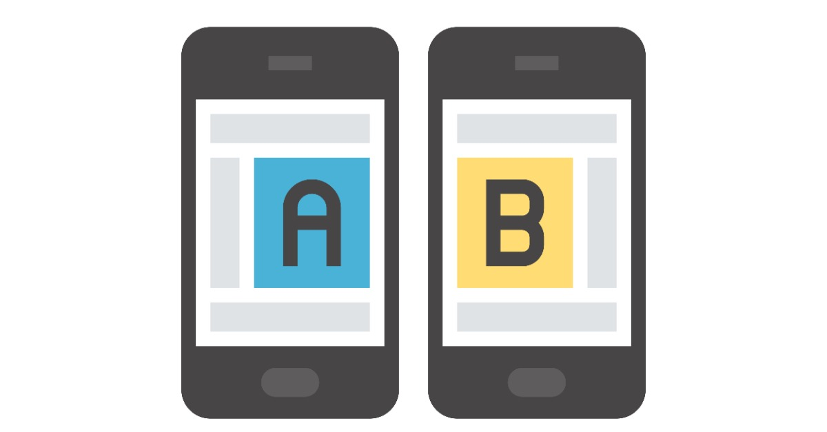 Illustration of two mobile page variants labeled A and B