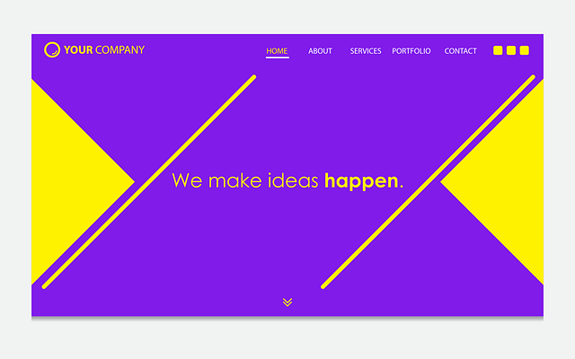 Purple and yellow website landing page mockup